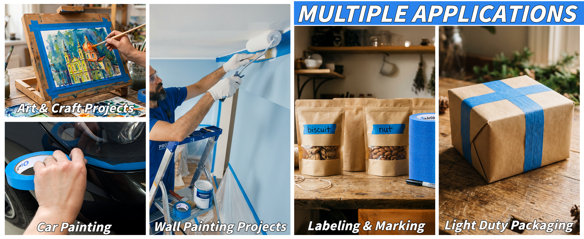 Oleitodh 12 Rolls Blue Painters Tape Bulk 2 inch x 660 Yards, Painters Masking Tape No Residue Wall Painting Tape Artist Tape Trim Edge Finishing Tape for Wall Painting Decoration DIY Supplies