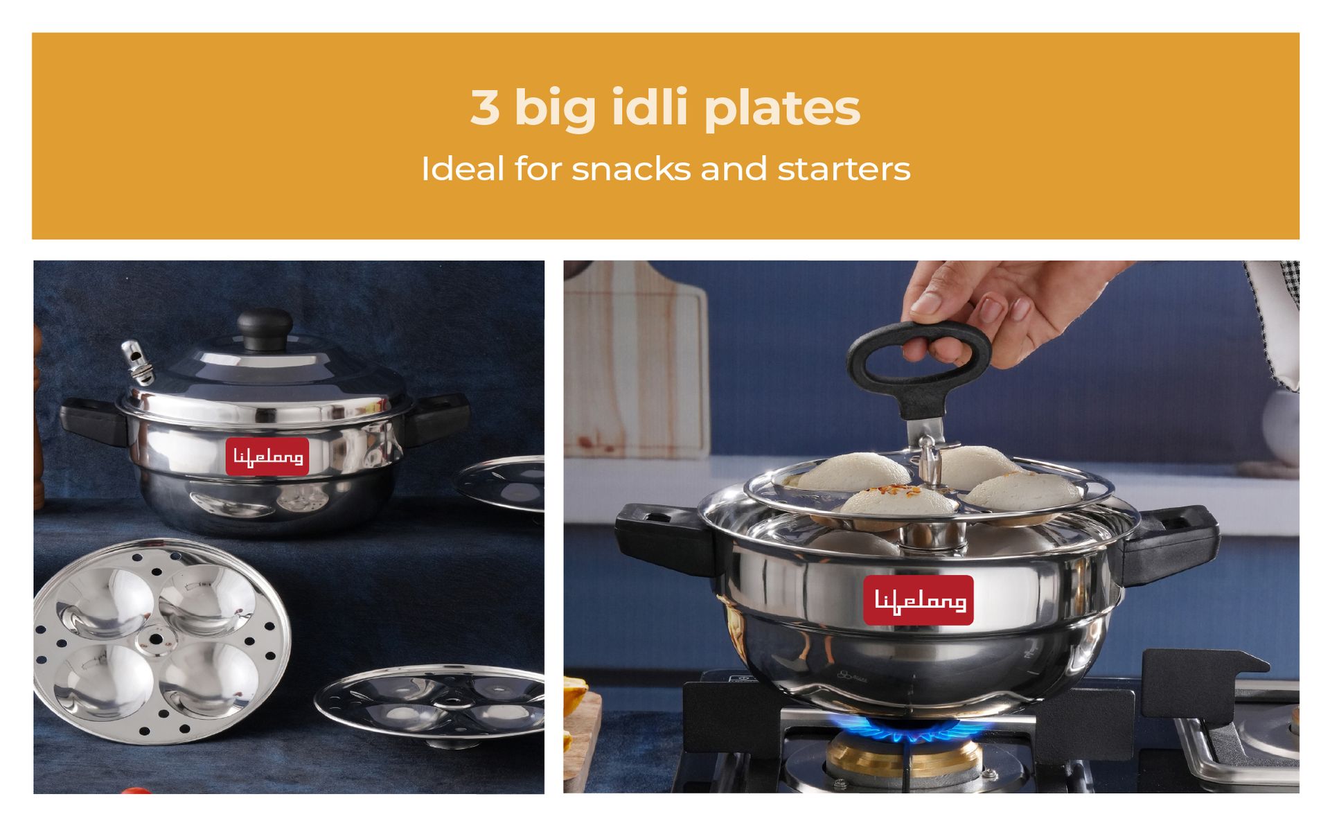 Lifelong Idli Cooker 3 Plate | 12 idlis | Stainless Steel Idli Cooker, Induction and Gas Stove Compatible Idli Maker (LLIDCKR03, Steel Silver)