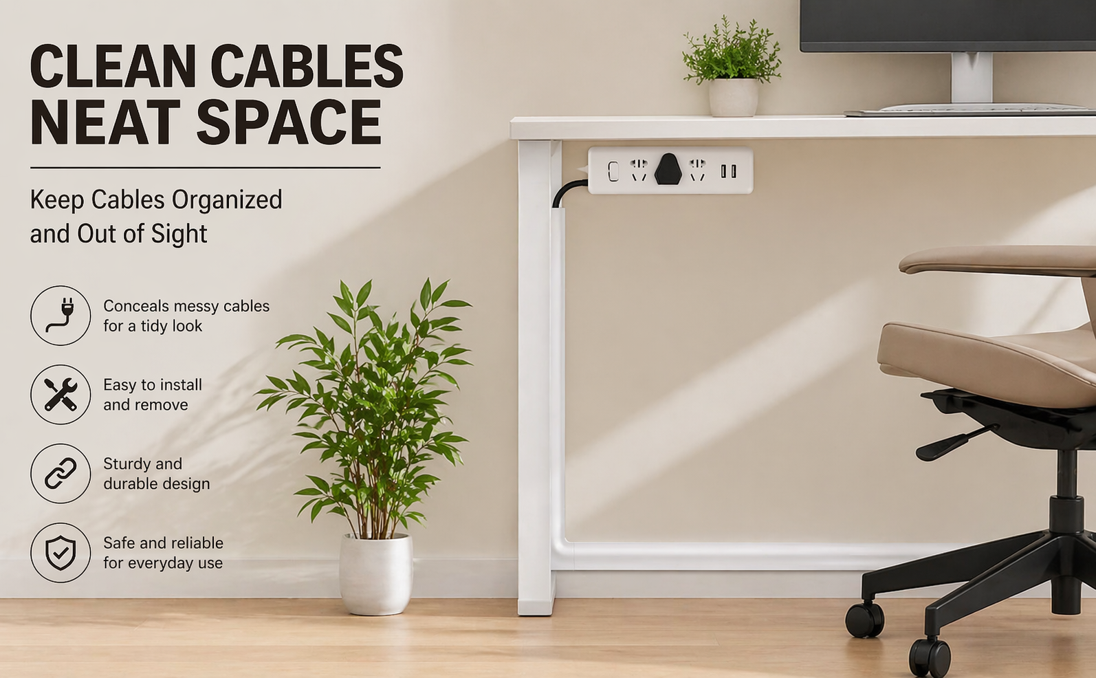 PVC Cord Cover | Floor Cord Cover | Self-Adhesive Floor Cord Hider | Flexible Cuttable Cable Protector for Wires, Reusable Cable Cover Protector | Cord Cover for Wall TV Extension Cables