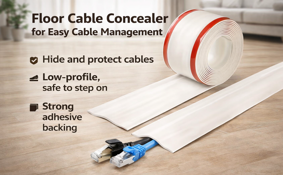 Floor Cord Cover PVC Cable Protector for Wires on Floor, Cord Hider for Extension Cables, Wire Cover for Cable Management (1 Meter)