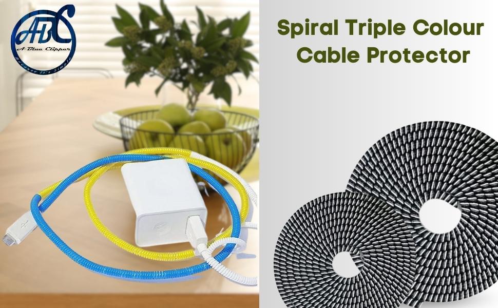 Spiral Triple Colour Cable Protector 1.5M- 2pcs | Super Long Size Cable Cord Protectors Winders for All Mobile Phone Charging Cable and Earphone (Green)