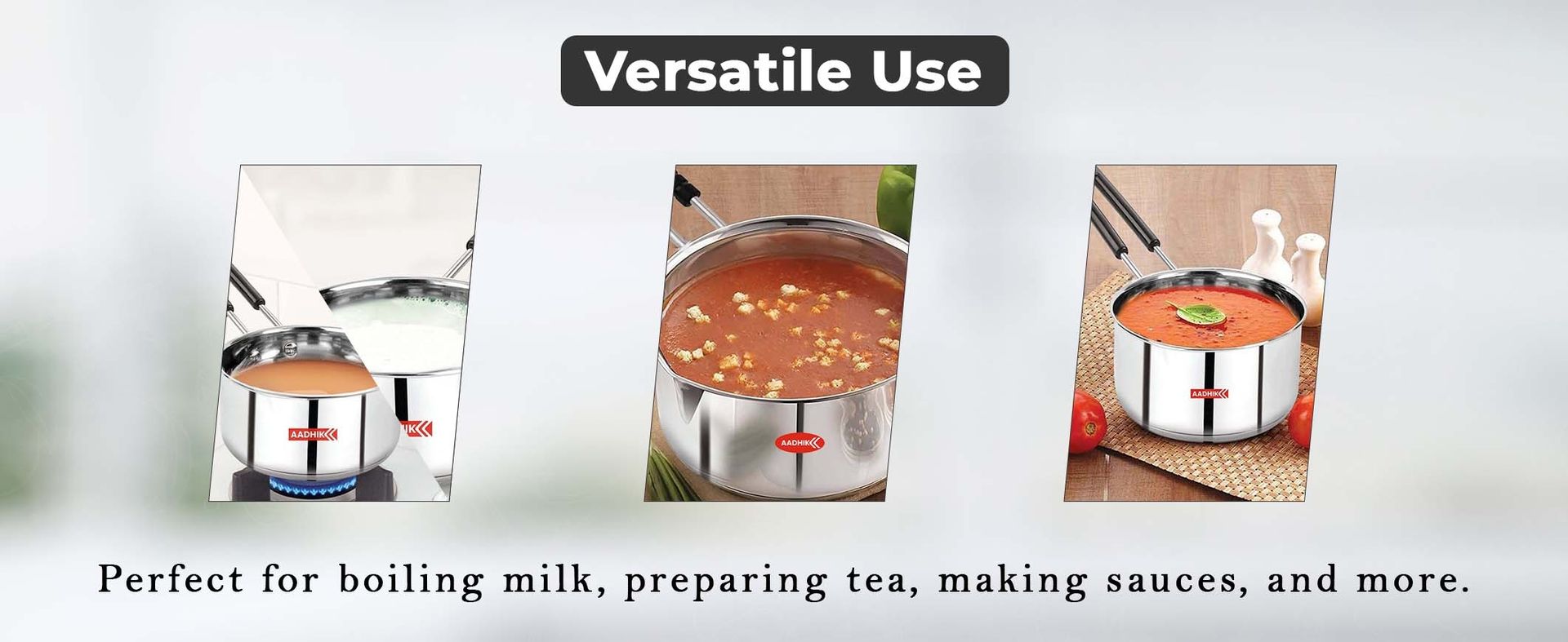 AADHIK Stainless Steel Sauce Pan, Tea Pan, Milk Pan Heavy Guage 1.5 Litre (Induction and Gas Stove Friendly), Silver