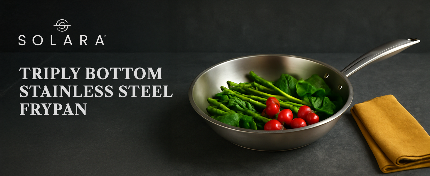SOLARA Sterra Stainless Steel Frying Pan 22cm, 1.7L, Induction Base Friendly Fry Pan Steel Stainless, 3-Layer Triply Thick Bottom Steel Frypan, Cooking Pan, Toxin-Free Stainless Steel Pan