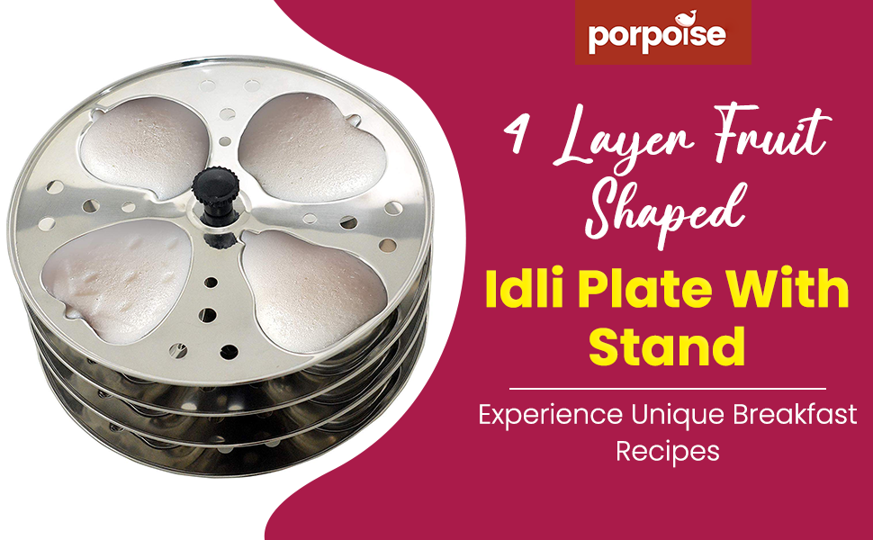 Anjali Kitchenware Stainless Steel 4 Layer Fruit Shaped Idli Plate and Stand (Silver)
