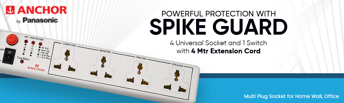 Anchor by Panasonic Spike Guard- 4 Universal Socket with Single Switch - 4 Mtr (22048)