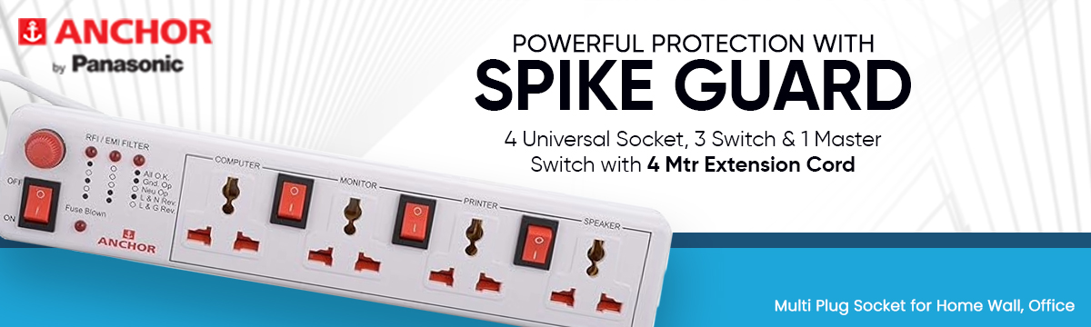 Anchor by Panasonic Spike Guard- 4 Universal Socket Shutter with Individual Switch - 4 Mtr (22569)