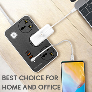 BIGXEN 2500W Universal Extension Board with 3 Power Sockets, 38W 4 USB Ports & 2 Fast-Charging Type-C Ports | 2 Meter Wire | Fire-Resistant Cord with Overload Protection | Home, Office & Travel – 1 Pc