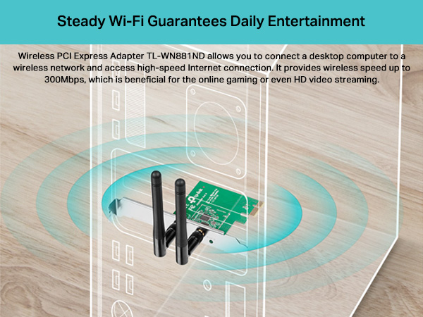 TP-Link TL-WN881ND 300 Mbps Wireless N PCI Express Adapter, PCIe Network Interface Card for Desktop, Low-Profile Bracket Included, Supports Windows 11/10/8.1/8/7 and Linux