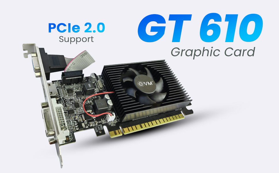EVM GeForce GT610 Graphics Card GPU | 2GB DDR3 | PCIe 2.0 | HDMI VGA DVI | 1080p Full HD | Heat Sink Fan Cooling | Low Profile | Desktop Compatible | Stable Performance | 3 Year Warranty (EVM-GT610)