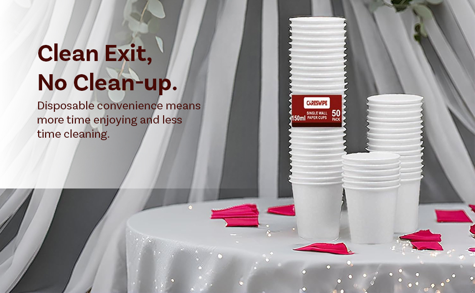 Paper Cups 50 Pcs, Disposable Cups, 150 ML Hot & Cold Beverage Tea, Cofee, Water Cups for Parties, Events, Offices, and Homes