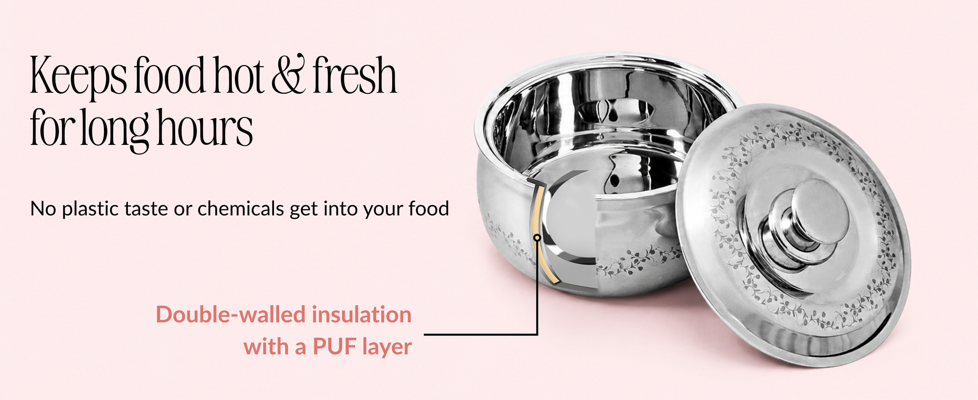 Nestasia Stainless Steel Insulated Casserole with Glass Lid (1000 ml) - 100% Food Safe Casserole for Roti Hot Case with Air Vent Lid - Keeps Food Hot & Cold | Rust Resistant & BPA - Free