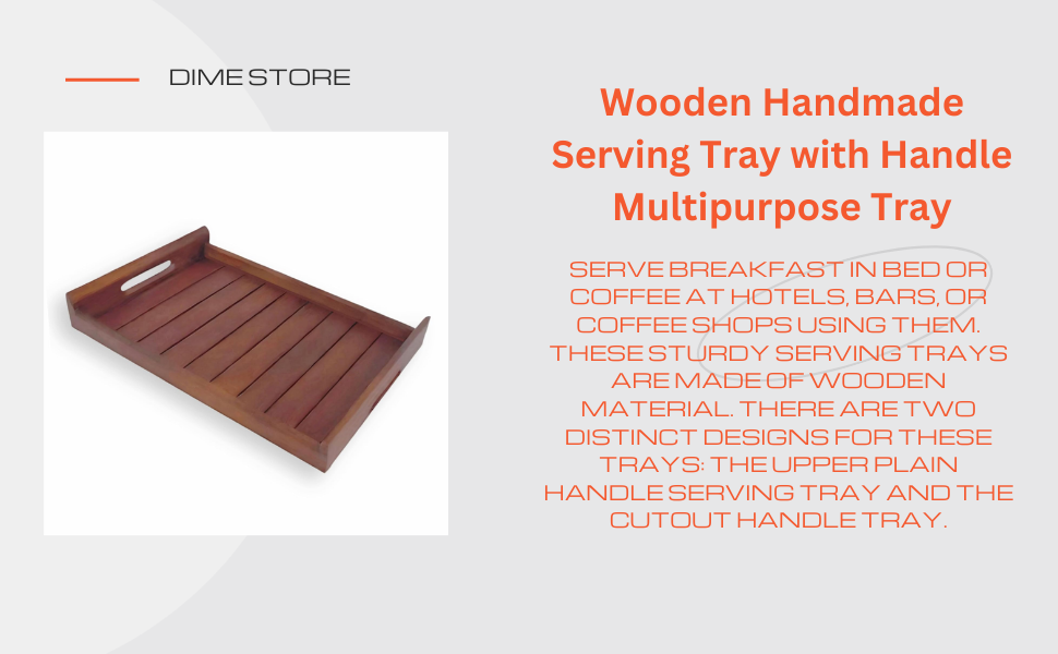 Dime Store Wooden Handmade Serving Tray with Handle Multipurpose Tray | Platters for Serving, Home and Kitchen (Modern)