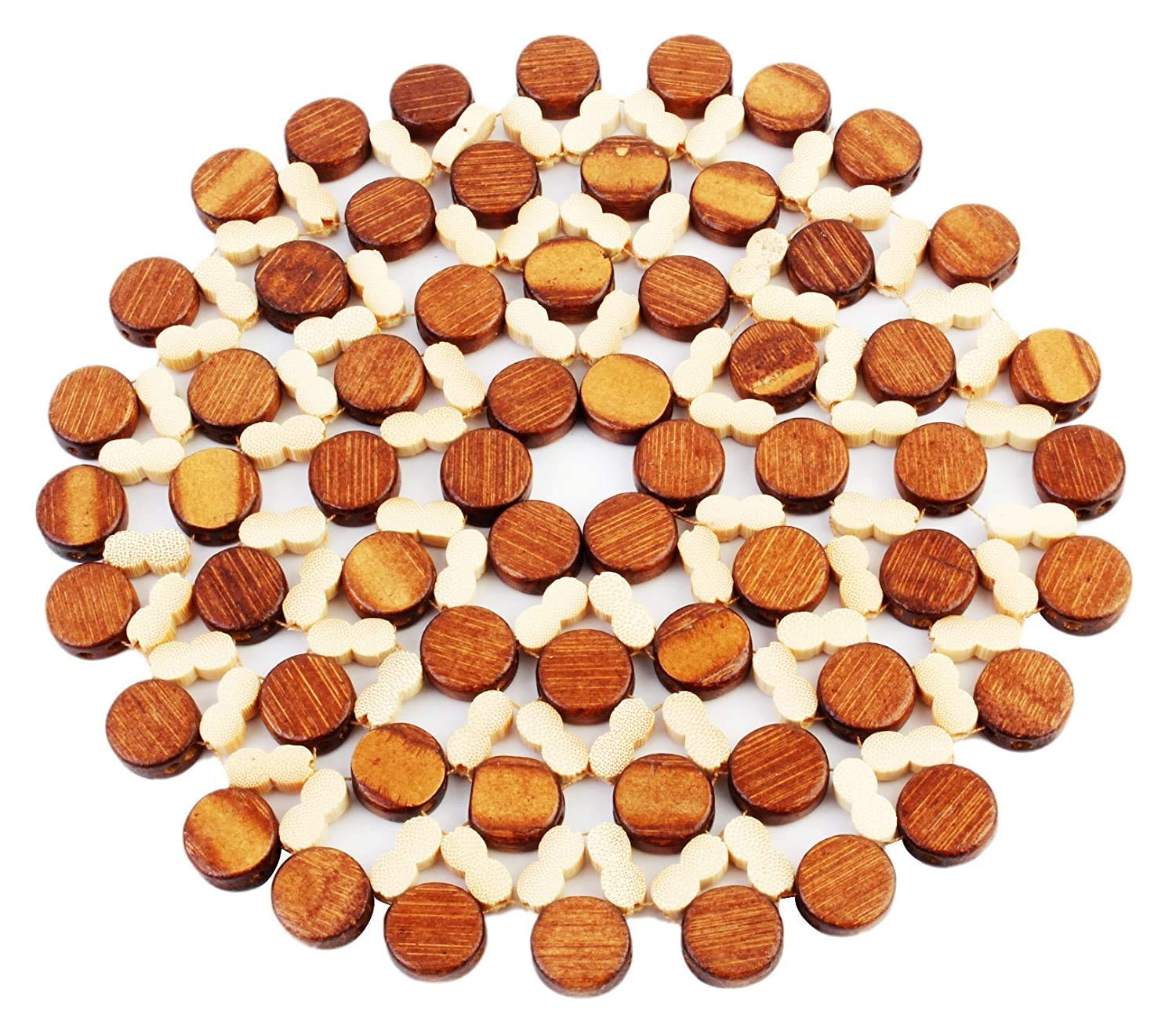 4 Pcs Round Wooden Trivet Mat Set Heat Resistant Pot Holder Pads for Kitchen Dining Table Brown Flower Shape 21 x 21 cm Protects Surface from Heat Scratches for Plates Dishes Pots Pans Serveware