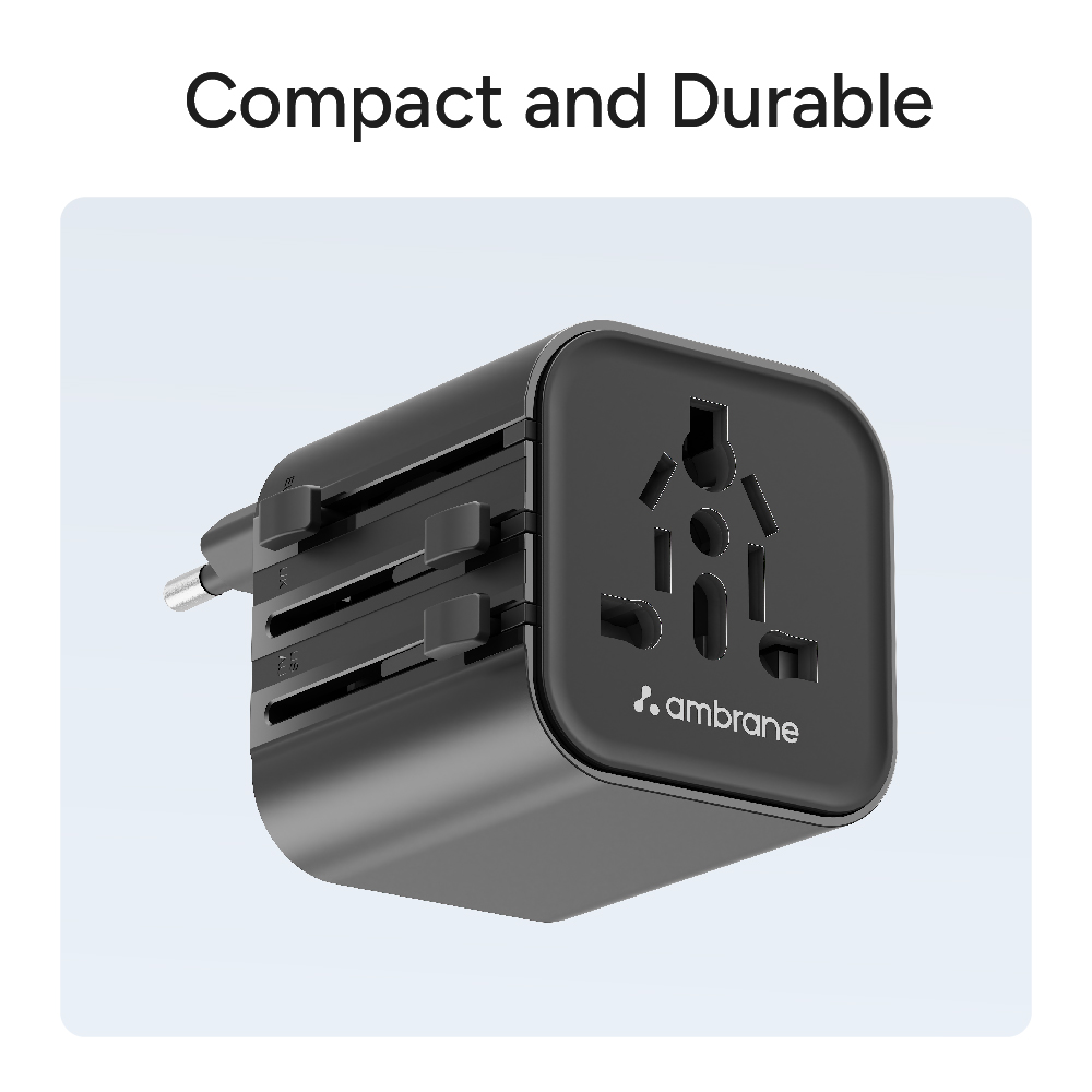 Ambrane Universal Travel Socket, International All in One Worldwide Travel Adapter Socket with 2500W High Power Output with 9 Hole Universal Socket, Compatible in 150+ Countries (ATA-03, Black)