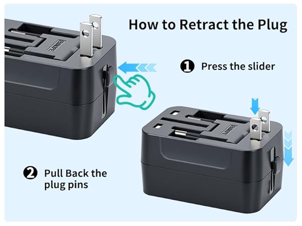 rts PD20W (2 Type C 2 USB) Travel Essentials Universal Travel Adapter with 1920W Heavy Duty Power Built in Dual USB & Type C Fast Charger Ports Plug International All in One Portable Travel Adapter
