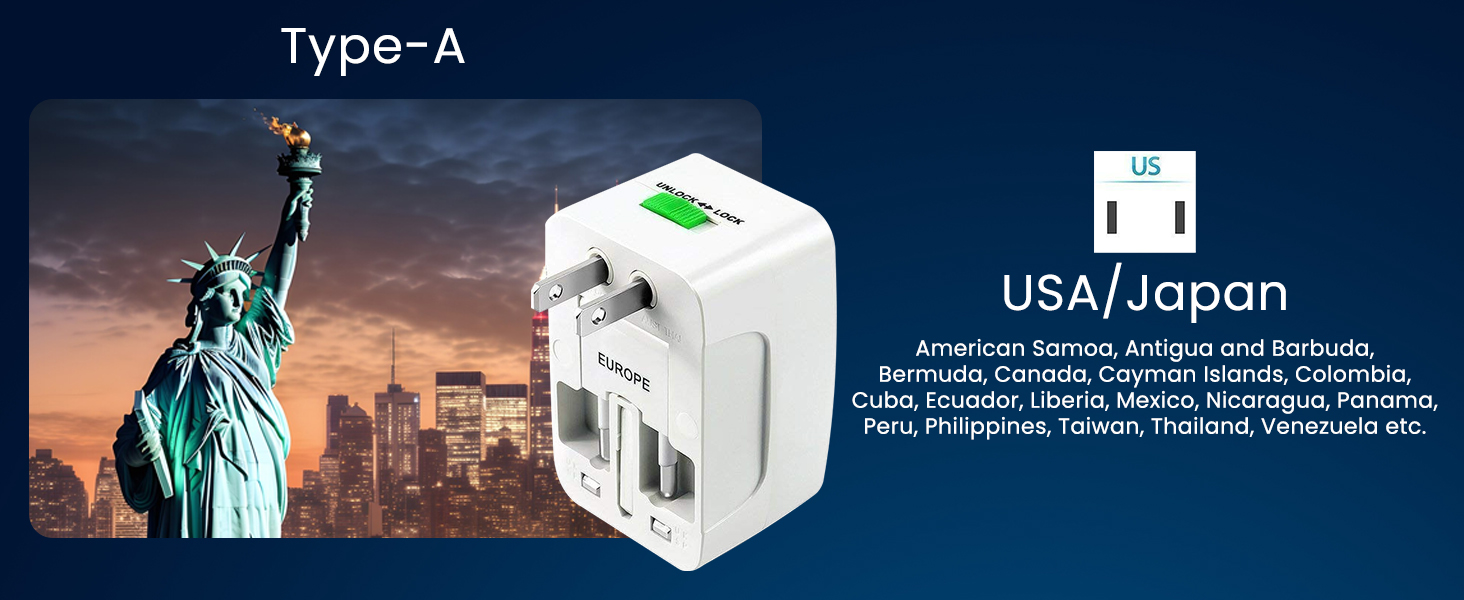Universal Travel Plug Adapter Worldwide International All in One Portable Travel Adapter Wall AC Power Plug Adapter Wall Charger with Dual USB Charging Ports for USA EU UK AUS Cell Phone Mobile Laptop