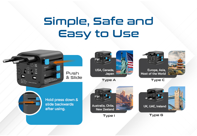 Ceptics 2 in 1 Universal Charger Adapter, Universal Travel Adapter All in One with 2500W High Power Output, International Plug Adapter for Phones, Tablets, Compatible in 150+ Countries