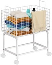 Wire Laundry Hamper Cart,80L Laundry Hamper Trolley with Pull Handle,White High Laundry Basket Cart for Laundry Room,Bathroom,Bedroom-White（23.6 * 15.75 * 28inch）