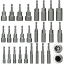 26Pcs Metric Deep and Magnetic Impact Nut Driver Set, 6mm to 19mm 1/4 inch Drill Bit Hex Socket Set, Impact Driver Nut Runner Setter, Deep Reach for Long Bolts, No Dropping Nuts Removal Tool