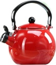 Elegant Enamel Tea Kettle - 2 Liter Whistling Teapot with Anti-Hot Folding Handle for Gas, Induction, Electric Stoves(Red)