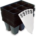 Seed Starter Trays, 144 Cells (24 Trays - 6 Cells Per Tray) + Plant Stakes