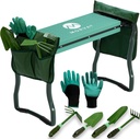 Morvat Garden Kneeler and Seat with Four Gardening Tools, Pair of Gloves + Two Side Pouches, Heavy Duty Metal & Thick Foam for Women Men Mom Seniors, Foldable Portable, Kneeling Pad with Safety Locks