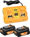 2-Pack 6.0Ah Battery Replacement for Dewalt 20v Battery with DCB102 Battery Charger Station