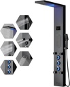 BWE LED Shower Panel,Black Rainfall Shower Panel Tower System,Stainless Steel Shower Tower with Massage Body Jets Tub Spout Wall Mounted Shower Fixtures with Temperature Display