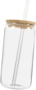 Happyyami High-Temperature Resistant Glass Tumbler with Bamboo Lid and Straw Milk Tea Beverage Cup for Iced Coffee and Smoothies 16oz