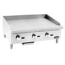 Atosa CookRite ATMG-36 36" Countertop Griddle | Flat Top Grill Hot Plate with Standby Pilots and Grease Drawer for Food Truck | Manual Controlled, Stainless Steel, 3 Burner 90,000 BTU, Liquid Propane
