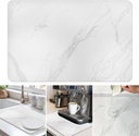 Dish Drying Mat Coffee Bar Mat for Kitchen Counter, Absorbent Dish Rack Pad Hide Stain with Non-slip Rubber Backed Coffee Accessories Fit Under Espresso Machine Maker White Marble 22.83"x14.96"