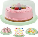 Green Plastic Cake Carrier with Lid and Handle, 4 in 1 Multipurpose Cupcake Holder Stand for 11 '' Cake, Round Portable Dessert Storage Container Box with Cover for Pie Pizza Eggs Fruit Snack