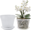 Orchid Pot, 8 Inch 4 Pack Orchid Pots with Holes and Saucers, Clear Plastic Orchid Pots