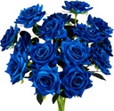 Floweroyal 15PCS Blue Roses Artificial Flowers 4.33" Velvet Flowers with Long Stem Fake Roses for Wedding Bridal Bouquets, Floral Arrangement, Table Centerpieces, Home Decorations