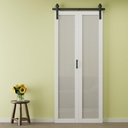 25in x 84in Preassembled Panels & Paintable Bifold Barn Doors, Full Tempered Frosted Glass Bi Fold Barn Door, No Requiry Assemble Panels, Solid Core Folding Barn Door for Closet Pantry Laundry