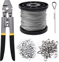 328ft Wire Rope Crimping Tool Kit, 1/16" Stainless Steel Wire Rope Cable with Aluminum Crimping Sleeves and Stainless Steel Thimbles for Railing, Decking, Picture Hanging