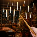 Raycare Floating Candles with Wand, 12 Pcs Magic Hanging Candles Flameless, Flickering Warm Light LED Taper Candle with Wand Remote, Battery Operated Window Candle for Halloween Witch Wizzard Decors