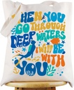 WZMPA Scuba Diver Tote Bag Scuba Diving Gift When You Go Through Deep Waters I Will Be With You Reusable Grocery Bag