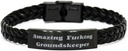 Gag Groundskeeper Braided Leather Bracelet, Amazing Fucking Groundskeeper, Fancy Engraved Bracelet For Coworkers From Colleagues, Gardening tools, Garden gloves, Watering can, Garden hose, Sprinkler,