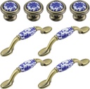 T Tulead Ceramic and Zinc Alloy Cabinet Pulls Knobs Blue and White Porcelain Handle Pull Single Hole Furniture Knobs, Drawer Pull 3-Inch Hole Centers, 4 Sets with Screws