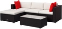 Outsunny 5-Piece Patio Furniture Set with Cushions, Outdoor PE Rattan Wicker Sofa Set, Sectional Furniture with Pillows, Glass Coffee Table for Garden, Backyard, Brown/Cream White