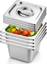Hotel Pans 1/6 Size Steam Table Pan With Lid 4" Deep - 4 Packs Stainless Steel Food Pan Commercial Food Storage Containers Buffet Catering Tray Party Catering Supplies