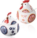 LemonRoad Ceramic Salt Cellar with Lid and Spoon, 13oz Large Chicken Rooster Cookie Jar Salt Containers Holder for Countertop Sugar Spices, Ideal for Adding Charm to Kitchen Christmas Decor(Red,Blue)