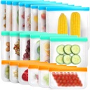 12 Pack Reusable Ziplock Bags Silicone Bags Storage Reusable Sandwich Bags Freezable Snack Bag for Storing Meat Lunch Fruit Veggies Snack Make-up(4 Small + 4 Medium+ 4 Large)