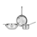 Żywotny trzyczęściowy zestaw naczyń Set 124; Kadai, Frypan i Saucepan do gotowania 124; Stal nierdzewna 22 cm Kadai & Fry Pan 22 cm Budget 124; 14 cm Sauce Pan Budget 124; Płyta do gotowania i Gaz (LLTP3PCS)