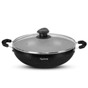 Żywotne Non- Stick Frying Kadai ze Szkła Lid 124; 2.5 Litre & 24 cm Induction and Gas Compatible Cookware Kadhai 124; Scratch Resistant Kadai for Cooking Curry, Dal, Rice & Biryani (LLKA02, Black)