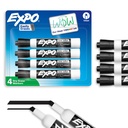 EXPO Dry Mase Markers, Niskie zapachy atramentu, Czarny, Chisel Tip, 4 Count - Whiteboard, Kalendarz, Organizacja, Podstawowe dostawy do biura, Szkoła, Klasa, Nauczyciele
