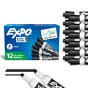 EXPO Dry Mase Markers, Niskie zapachy atramentu, Czarny, Chisel Tip, 12 Count - Whiteboard, Kalendarz, Organizacja, Podstawowe dostawy do biura, Szkoła, Klasa, Nauczyciele