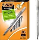 Bic Round Stic Xtra Life Black Ballpoint Pen, Medium Point, 36- Count