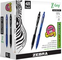 Zebra Pen Z- Grip Retractable Ballpoint Pen, Medium Point 1.0mm, 24 Czarne i 24 Niebieskie długopisy atramentowe, Opakowanie luzem po 48